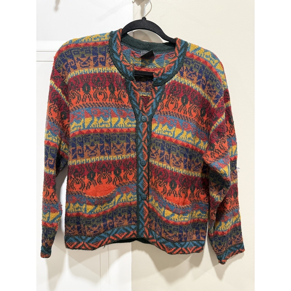 Vtg Artesanias Alpaca Cardigan Sweater Women's Peruvian 3D Knit OS*